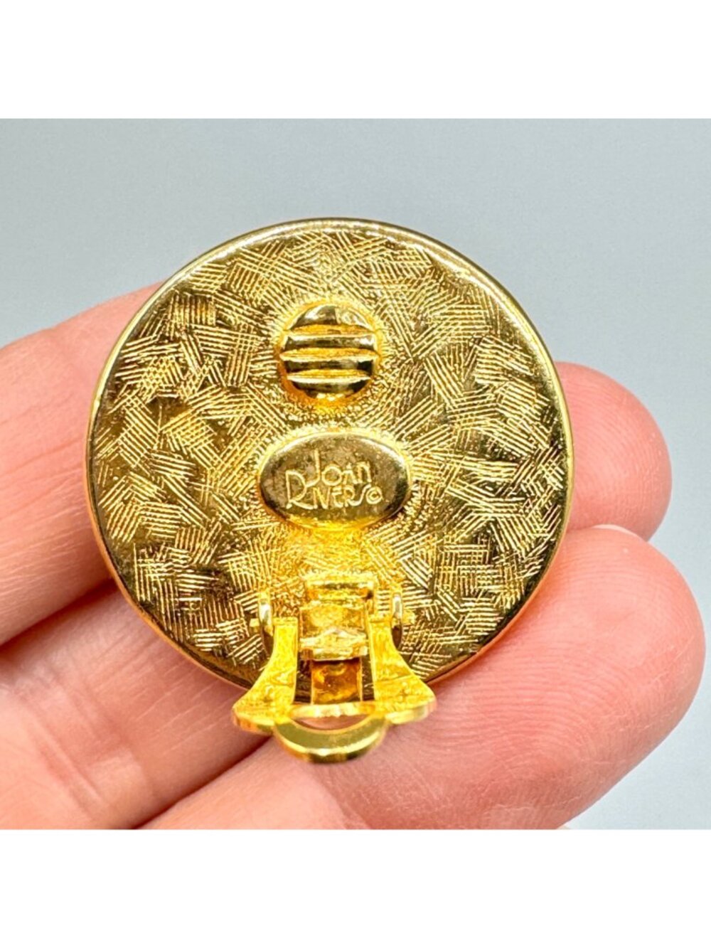 Vtg Joan Rivers Orange Glass Domed Earrings Gold Tone Huggie Clip On Statement - Picture 4 of 6